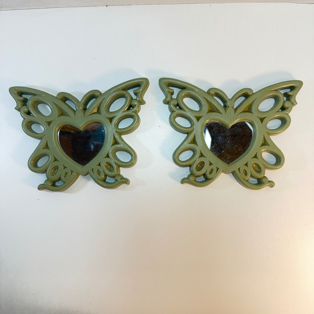 Home Interiors Butterfly Wall Mirror Set Sage Green Vintage Decor Cottagecore